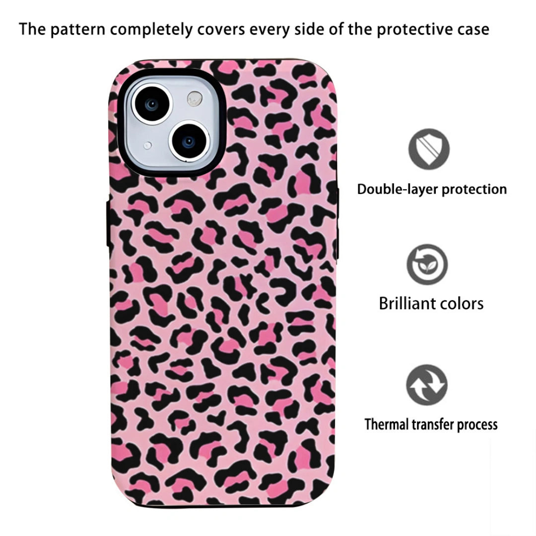 Ameigas Leopard Print iPhone Case for iPhone 17 / 13 Pro — Trendy Double-Layer Hard Film Cover, Shockproof & Anti-Scratch Protective Shell