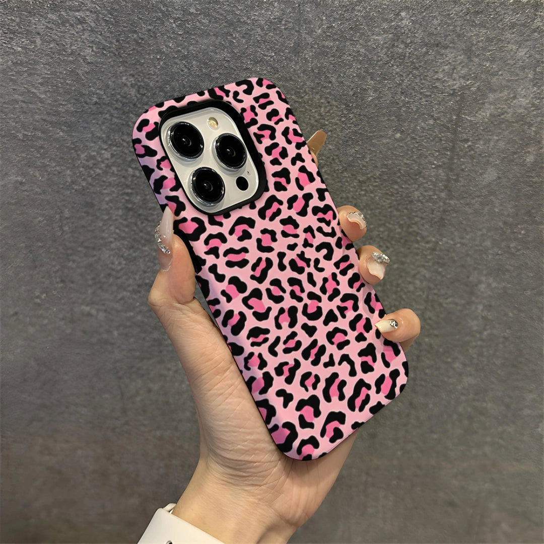 Ameigas Leopard Print iPhone Case for iPhone 17 / 13 Pro — Trendy Double-Layer Hard Film Cover, Shockproof & Anti-Scratch Protective Shell