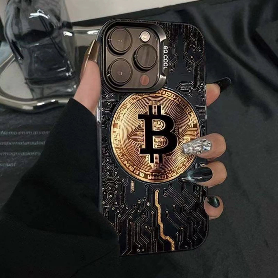 Ameigas Luxury Bitcoin Chrome Laser Stand Case for iPhone