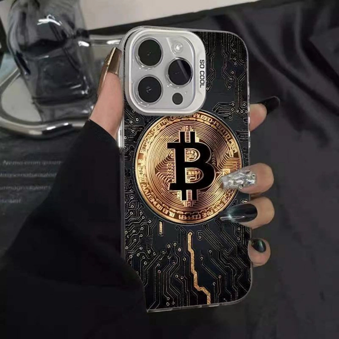 Ameigas Luxury Bitcoin Chrome Laser Stand Case for iPhone