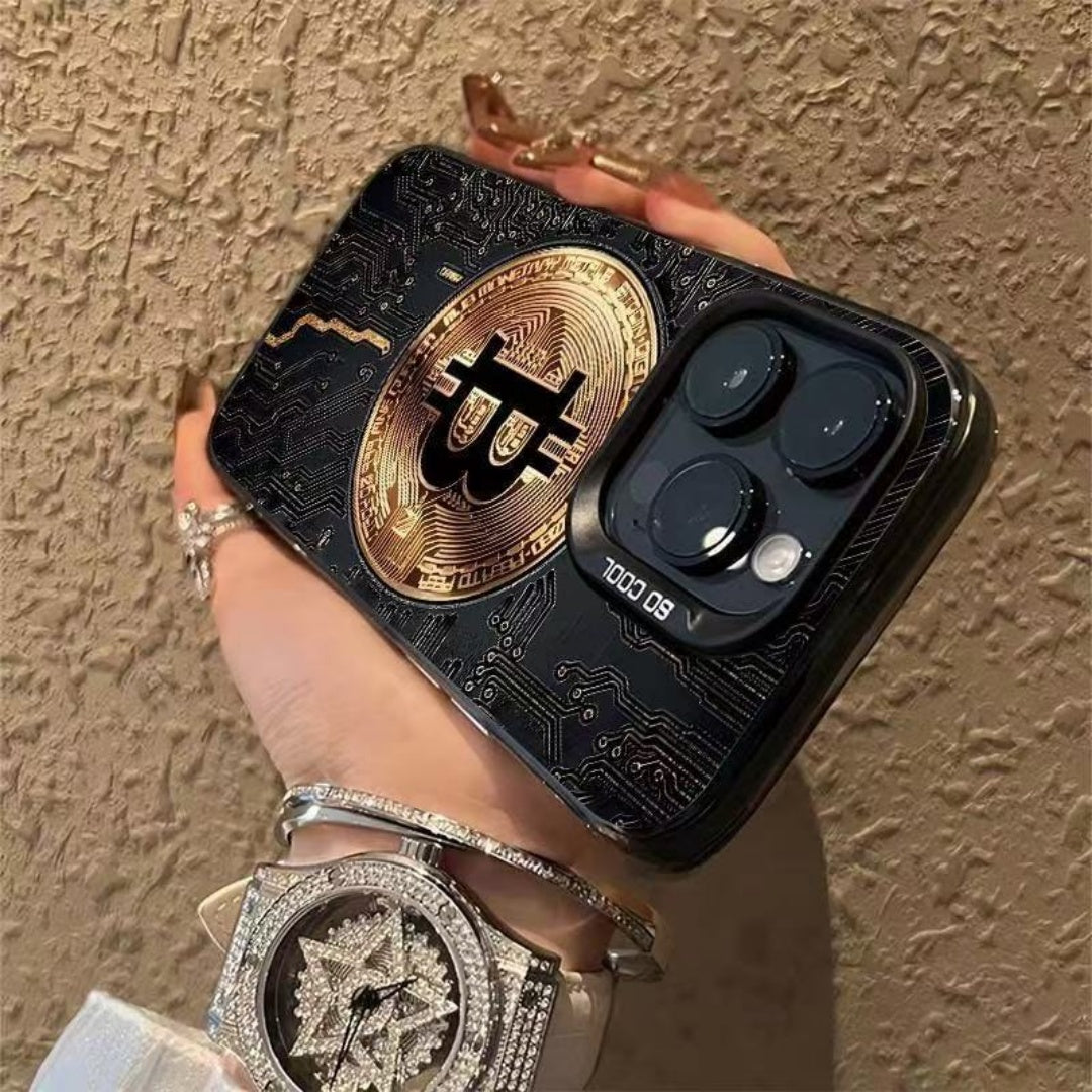 Ameigas Luxury Bitcoin Chrome Laser Stand Case for iPhone