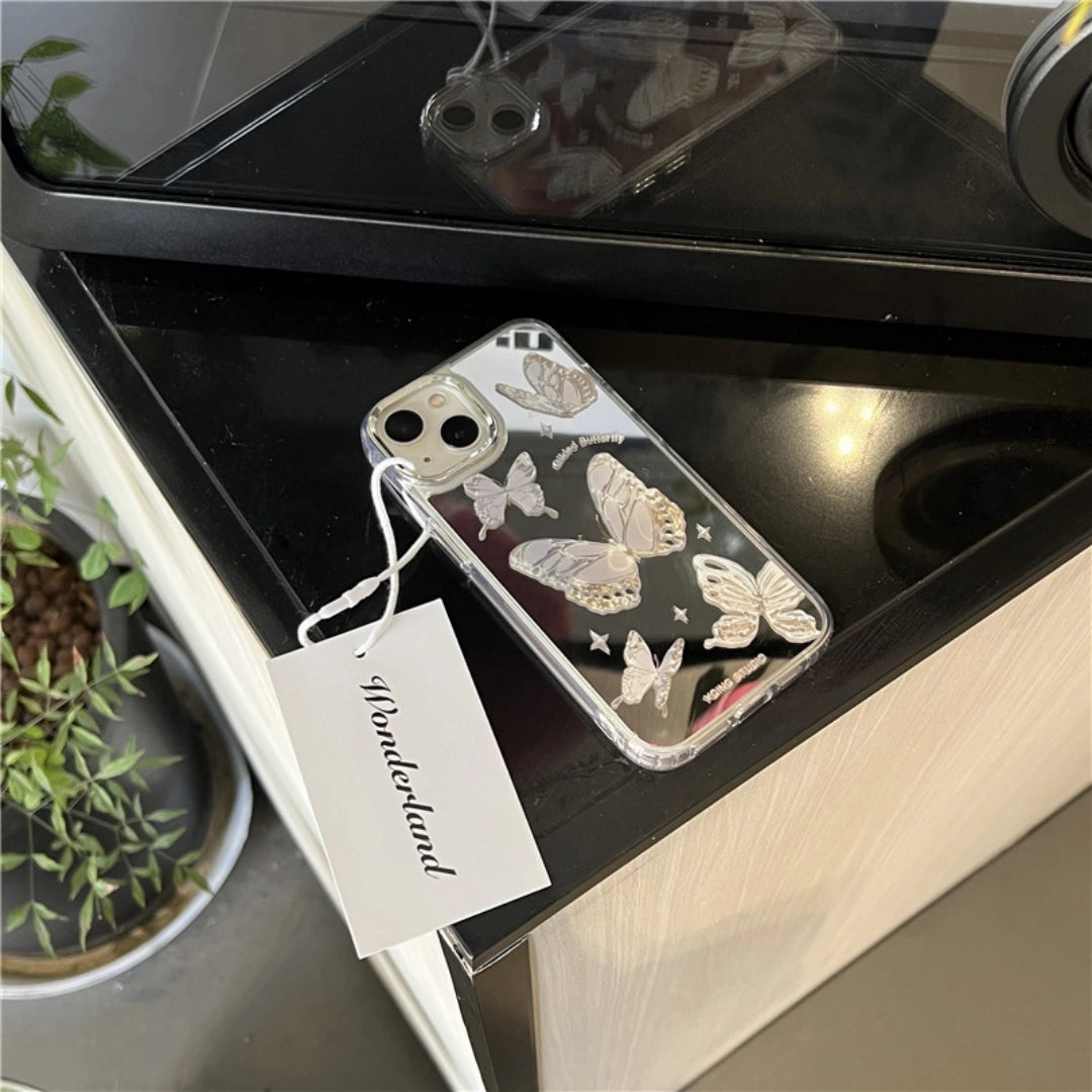 Ameigas Luxury Butterfly Mirror Case for iPhone 17 Pro Max – Electroplated Soft PC Shockproof Cover, Silver Gray