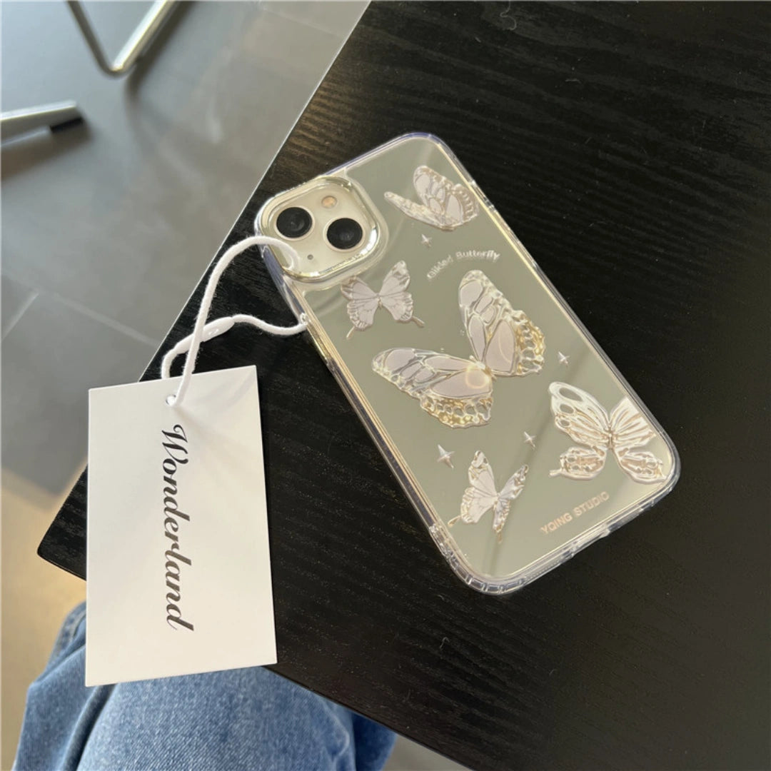 Ameigas Luxury Butterfly Mirror Case for iPhone 17 Pro Max – Electroplated Soft PC Shockproof Cover, Silver Gray