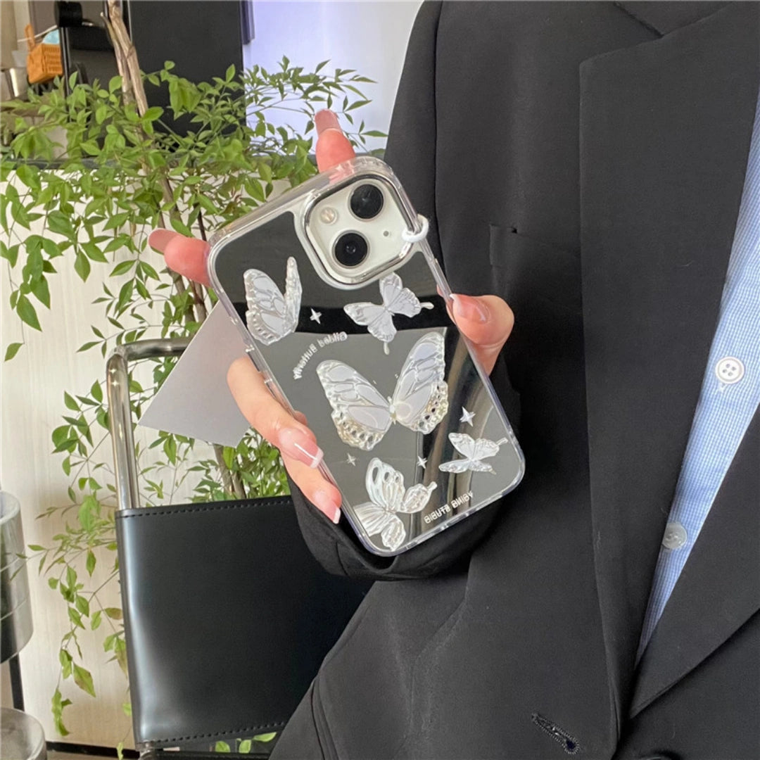 Ameigas Luxury Butterfly Mirror Case for iPhone 17 Pro Max – Electroplated Soft PC Shockproof Cover, Silver Gray