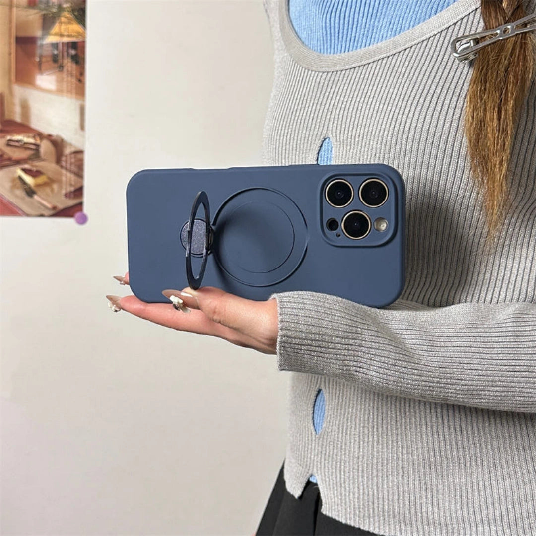 Ameigas Minimalist Magnetic Liquid Silicone iPhone Case – Elegant Slim Design with Rotating Stand and Durable Protection