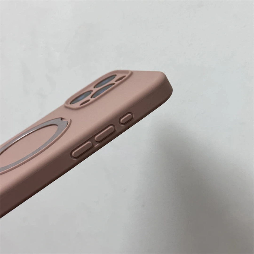 Ameigas Minimalist Magnetic Liquid Silicone iPhone Case – Elegant Slim Design with Rotating Stand and Durable Protection