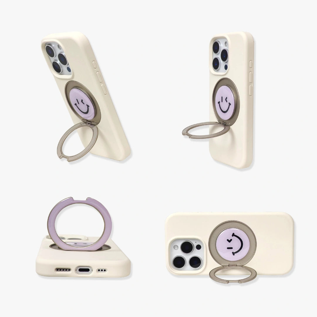 Ameigas Minimalist Smiley Liquid Silicone iPhone Case – Elegant Solid Color with Foldable Stand and Shockproof Protection