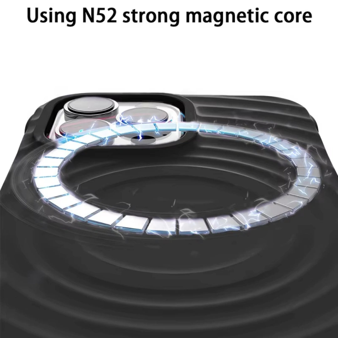 Ameigas Minimalist Wave Design Magnetic Liquid Silicone iPhone Case – Elegant Solid Color with Slim Shockproof Protection