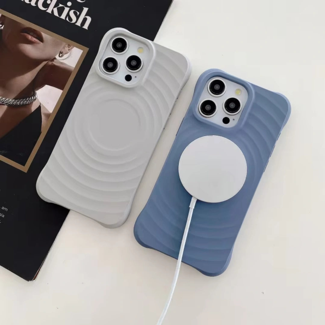 Ameigas Minimalist Wave Design Magnetic Liquid Silicone iPhone Case – Elegant Solid Color with Slim Shockproof Protection