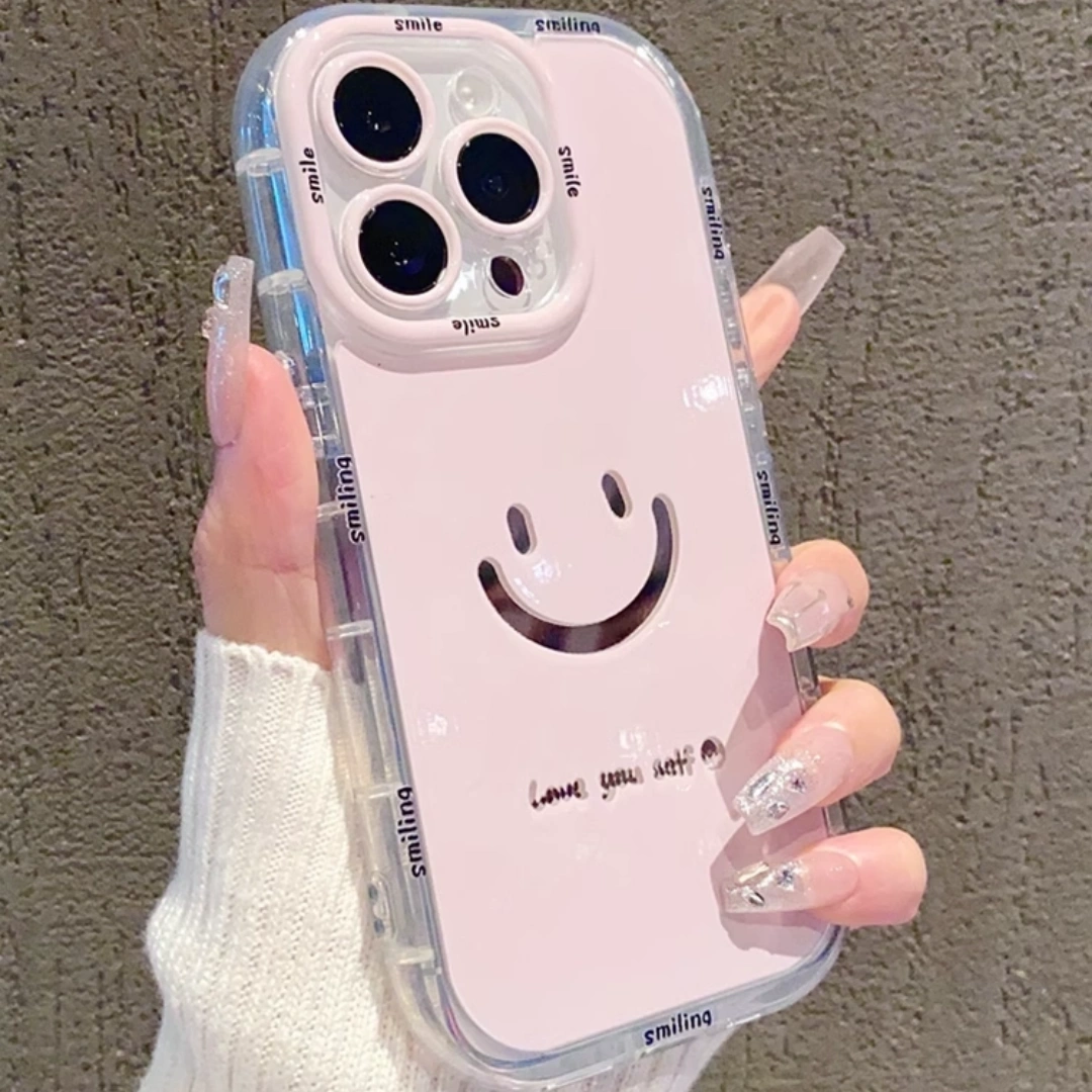 Ameigas Pink Smiley iPhone 17 Pro Max Case – Cute Silicone Protective Cover, Full Body Shockproof, Creative Ins Style