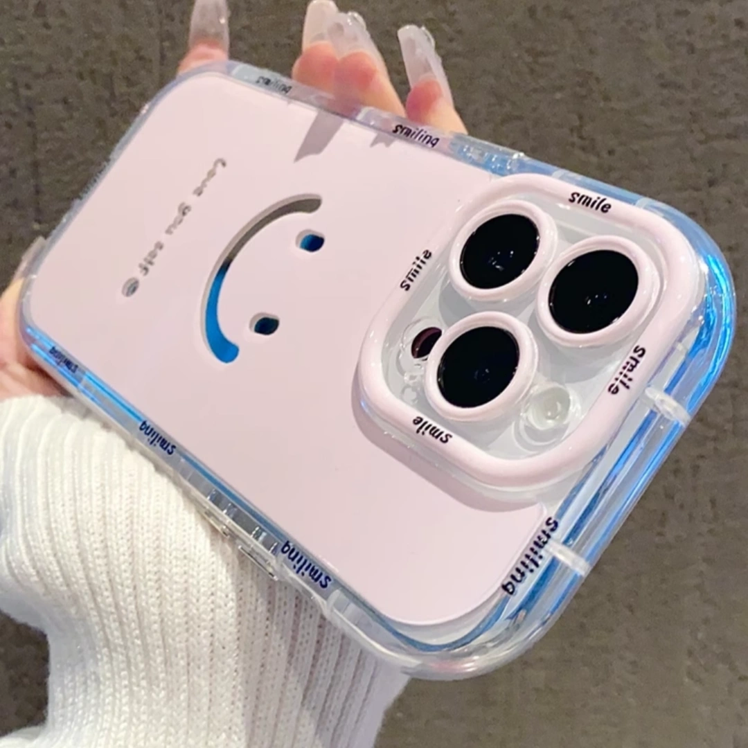 Ameigas Pink Smiley iPhone 17 Pro Max Case – Cute Silicone Protective Cover, Full Body Shockproof, Creative Ins Style