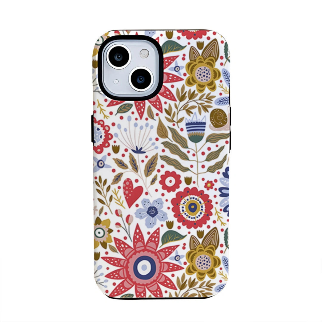 Ameigas Retro Illustration iPhone Case — Double-Layer Film Hard Shell, Shockproof & Anti-Fingerprint, Vintage Floral Design