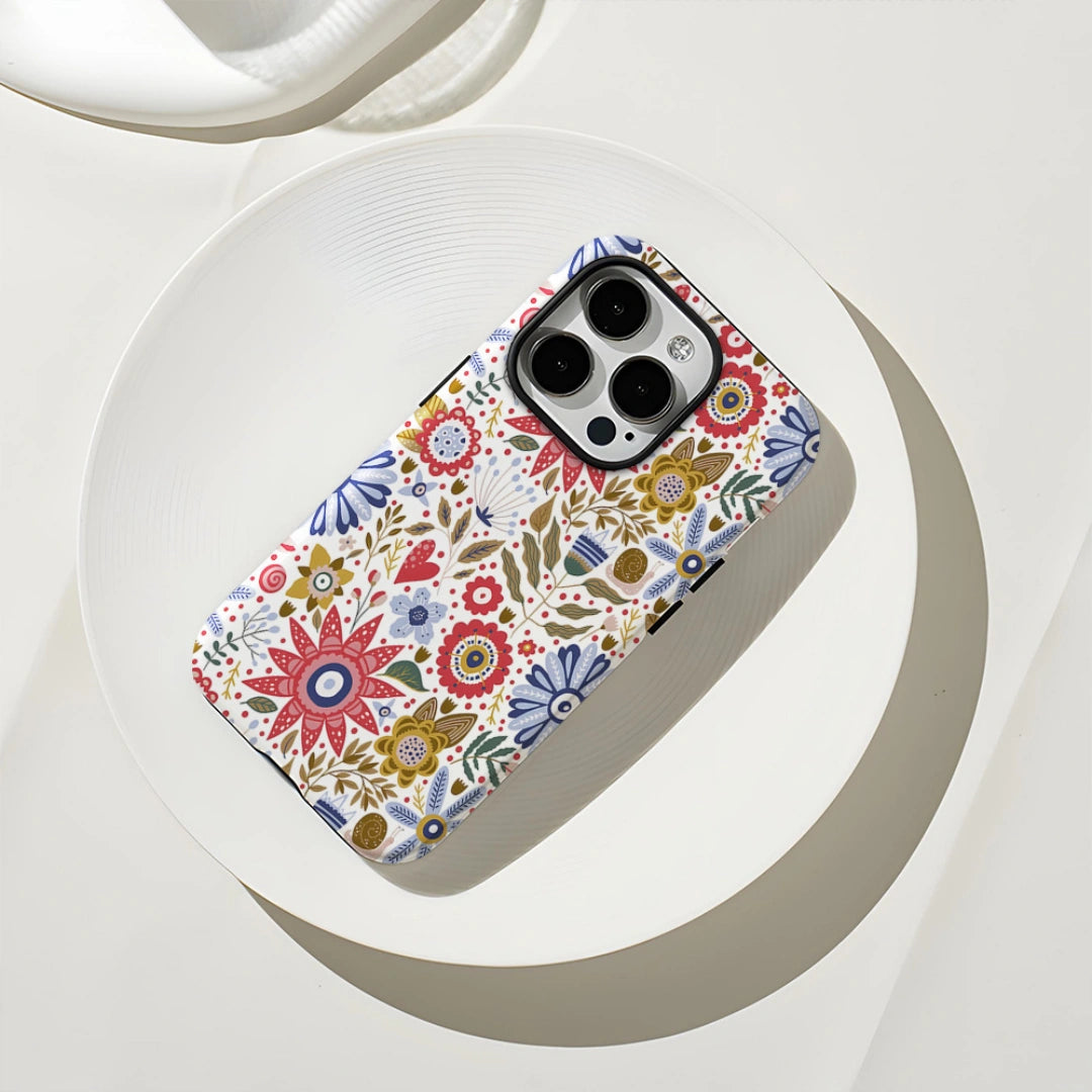 Ameigas Retro Illustration iPhone Case — Double-Layer Film Hard Shell, Shockproof & Anti-Fingerprint, Vintage Floral Design