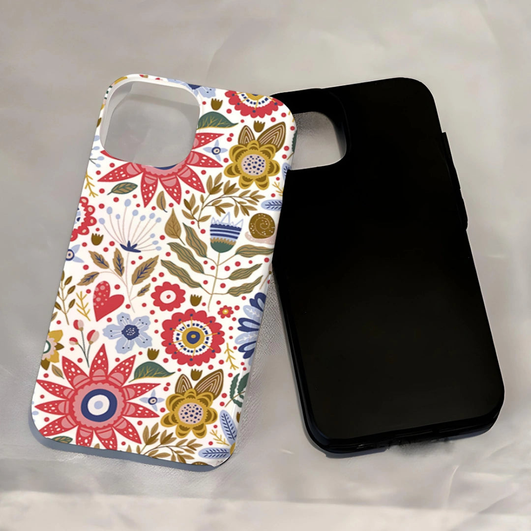 Ameigas Retro Illustration iPhone Case — Double-Layer Film Hard Shell, Shockproof & Anti-Fingerprint, Vintage Floral Design