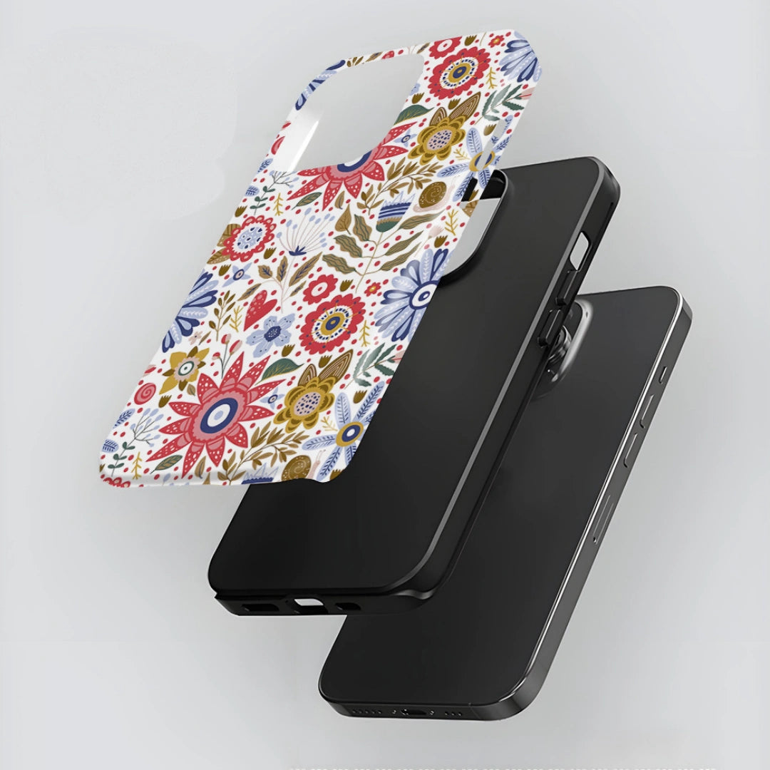 Ameigas Retro Illustration iPhone Case — Double-Layer Film Hard Shell, Shockproof & Anti-Fingerprint, Vintage Floral Design