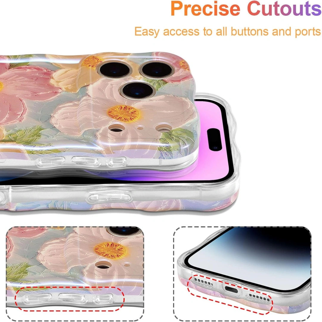 Ameigas Retro Oil Painting Laser Case — Wavy Glossy Flower Design