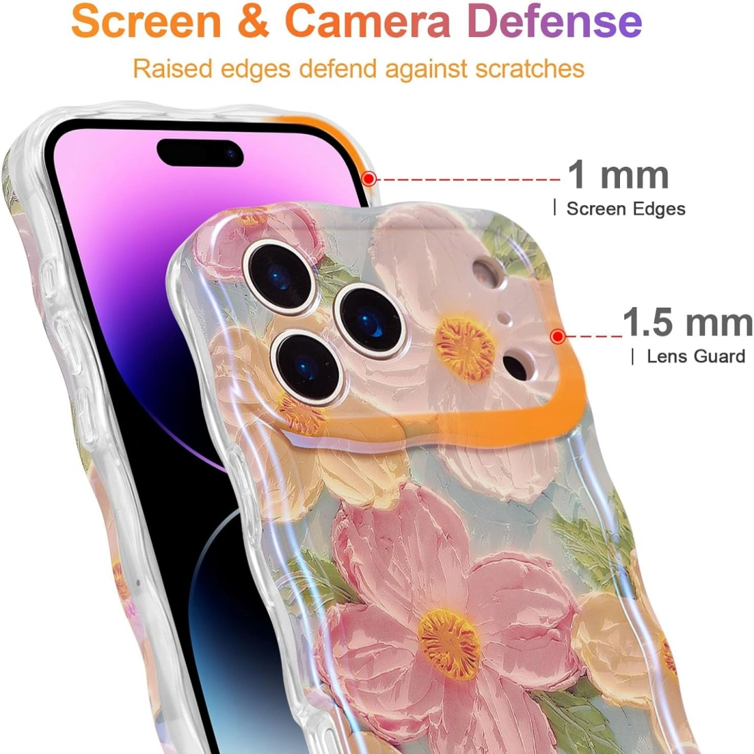 Ameigas Retro Oil Painting Laser Case — Wavy Glossy Flower Design