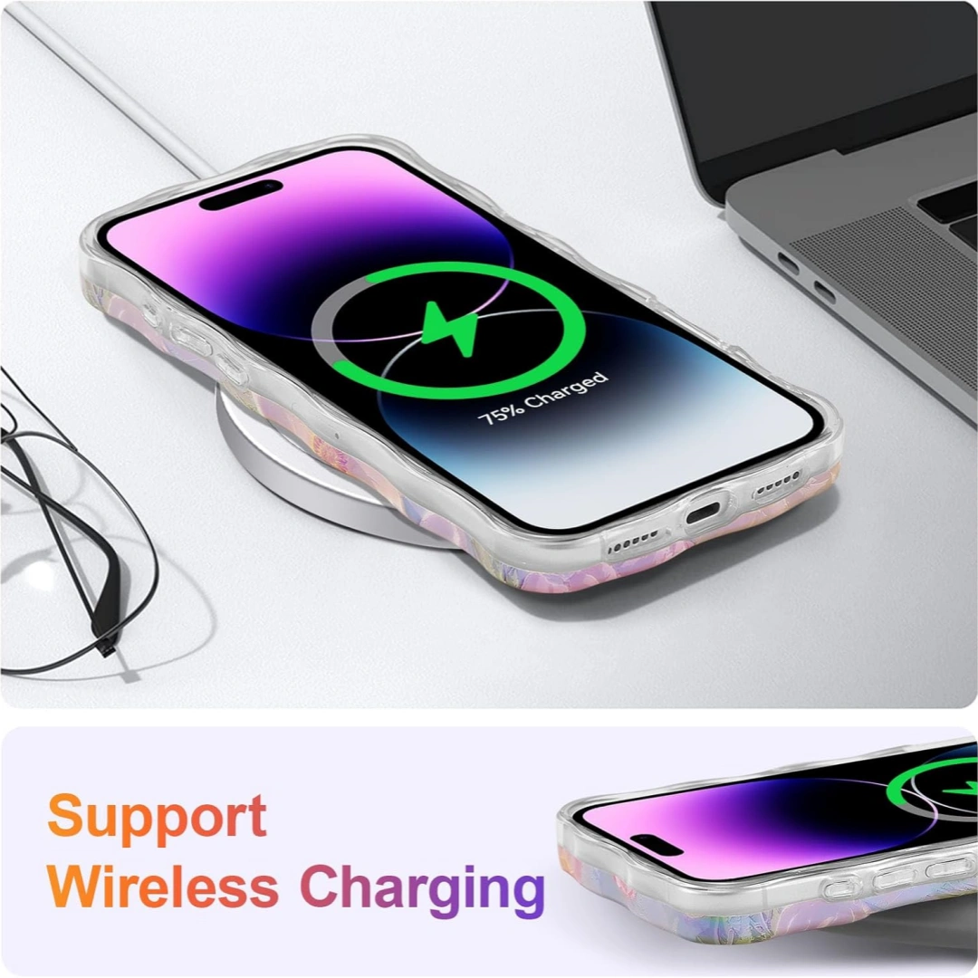 Ameigas Retro Oil Painting Laser Case — Wavy Glossy Flower Design