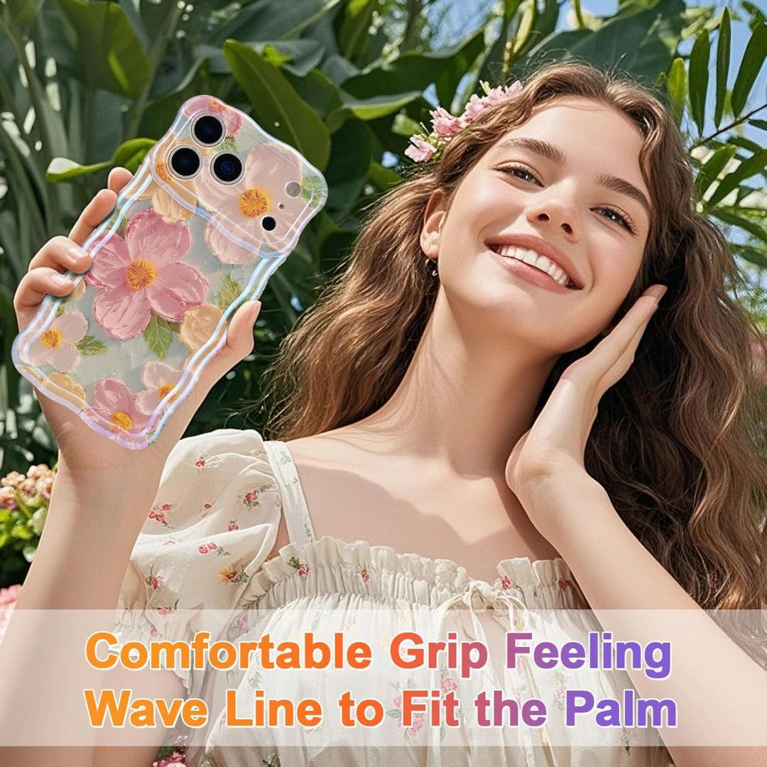 Ameigas Retro Oil Painting Laser Case — Wavy Glossy Flower Design