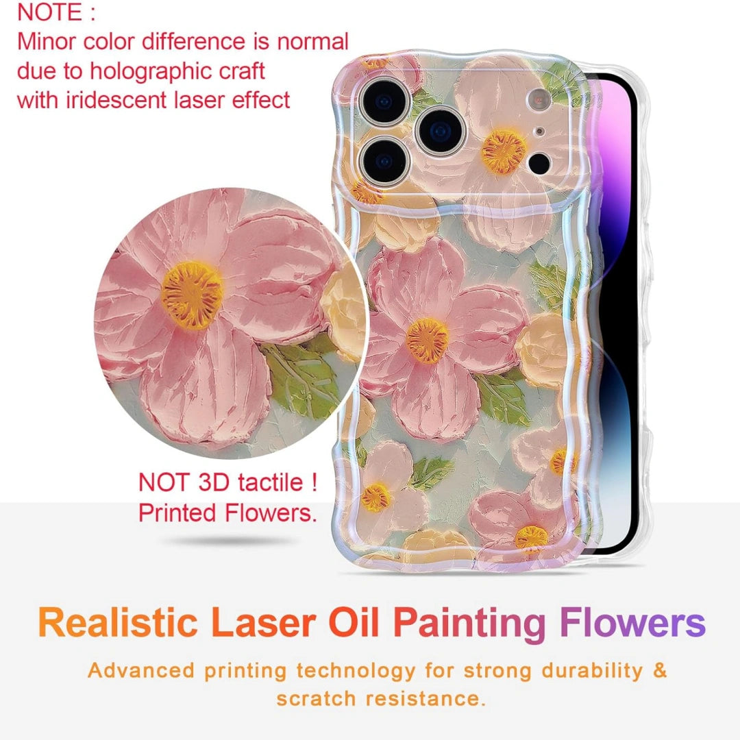 Ameigas Retro Oil Painting Laser Case — Wavy Glossy Flower Design