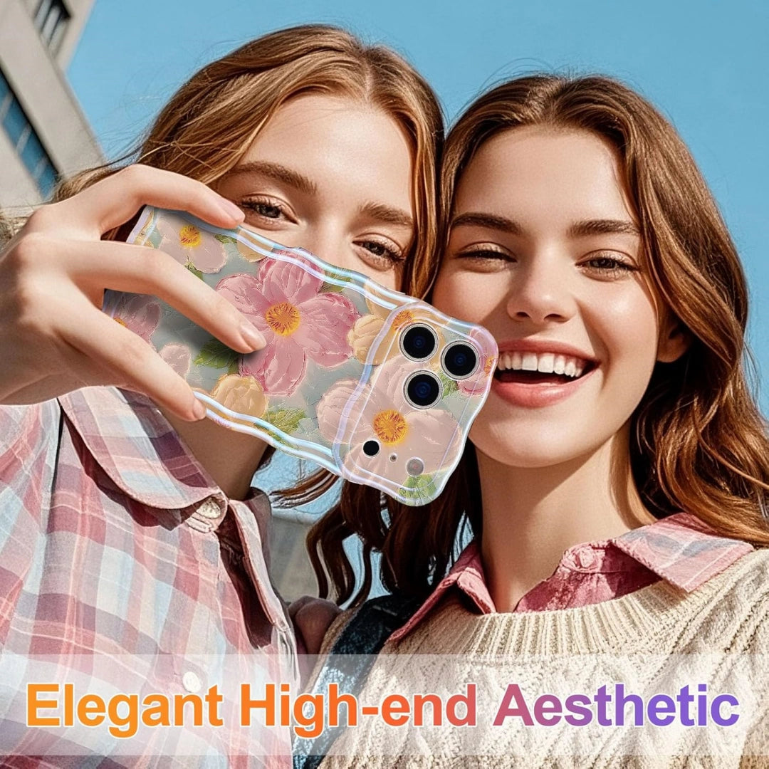 Ameigas Retro Oil Painting Laser Case — Wavy Glossy Flower Design