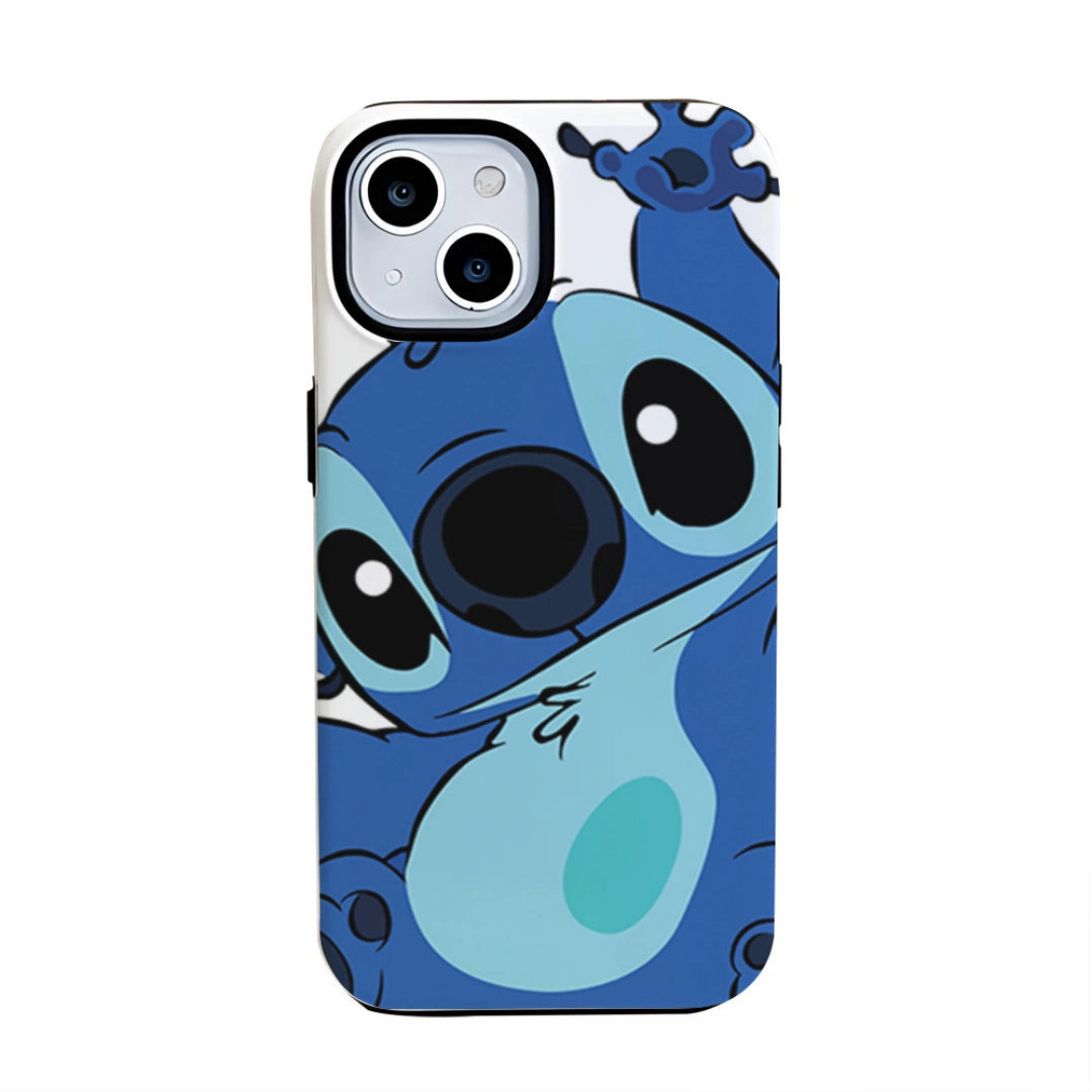 Ameigas Stitch iPhone Case for iPhone 17 / 16 — Korean Double-Layer Hard Film Case, Cute Cartoon Protective Cover, Shockproof & Anti-Scratch