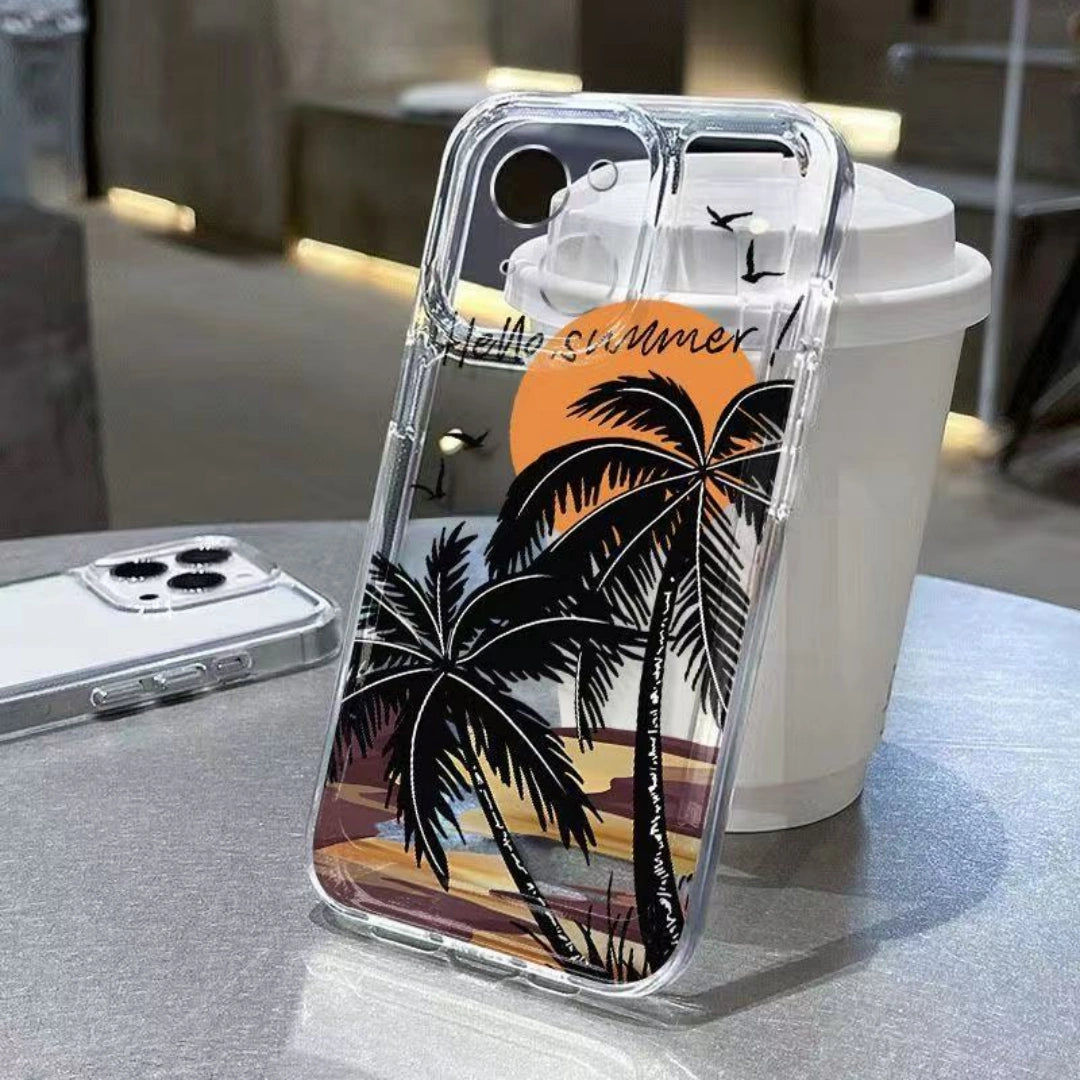 Ameigas Sunset Palm Tree Clear TPU Shockproof iPhone Case for iPhone 17 Pro Max