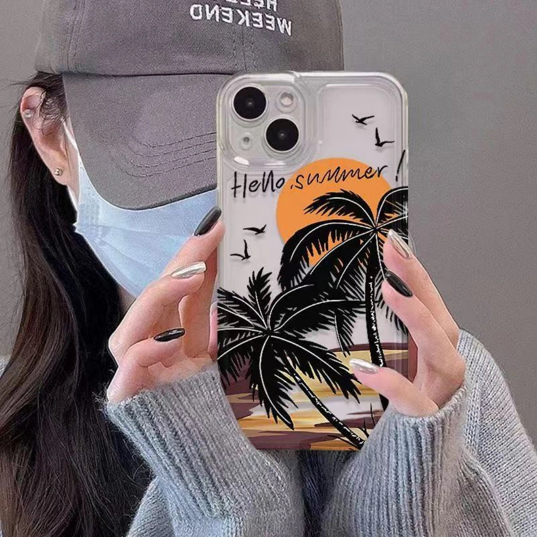 Ameigas Sunset Palm Tree Clear TPU Shockproof iPhone Case for iPhone 17 Pro Max