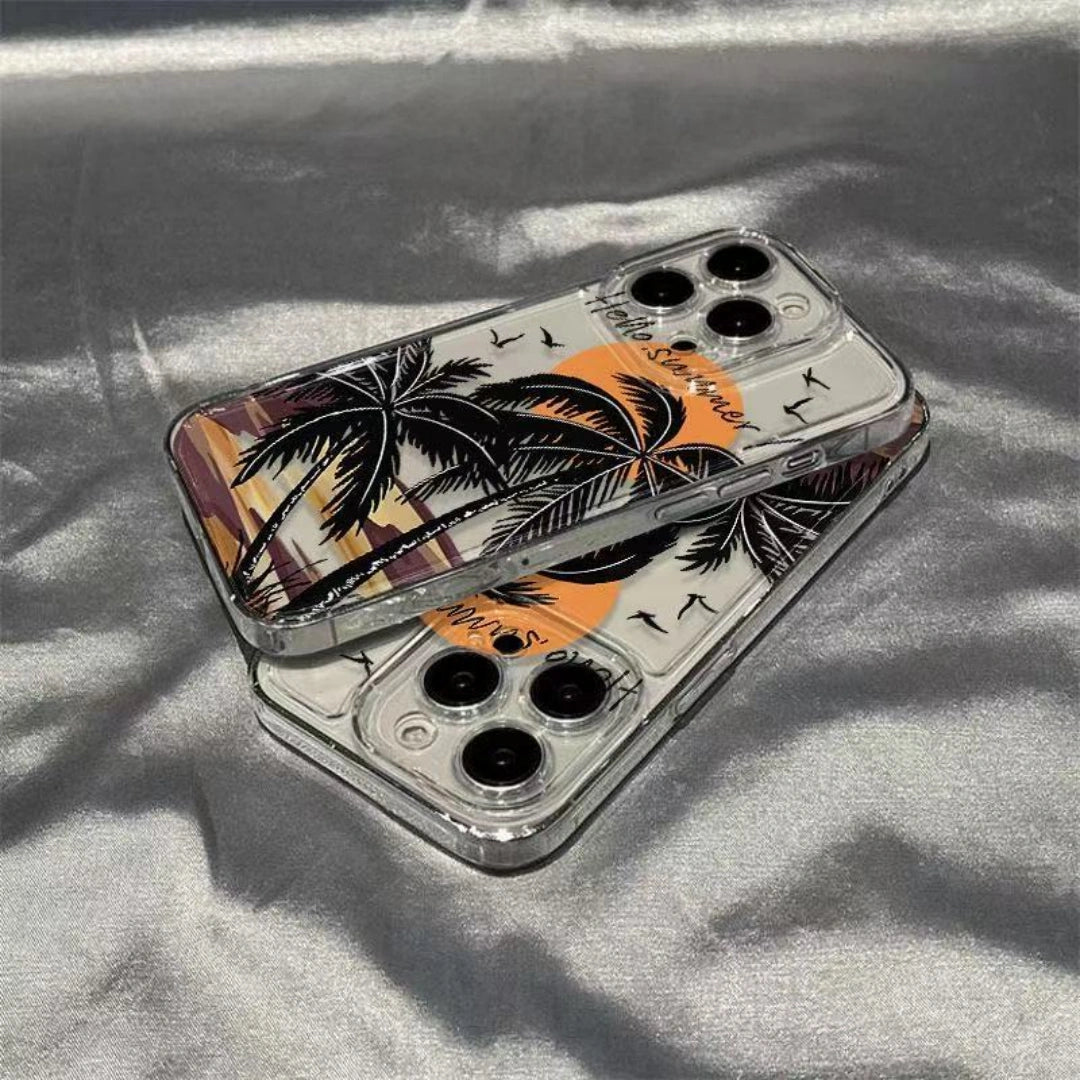 Ameigas Sunset Palm Tree Clear TPU Shockproof iPhone Case for iPhone 17 Pro Max