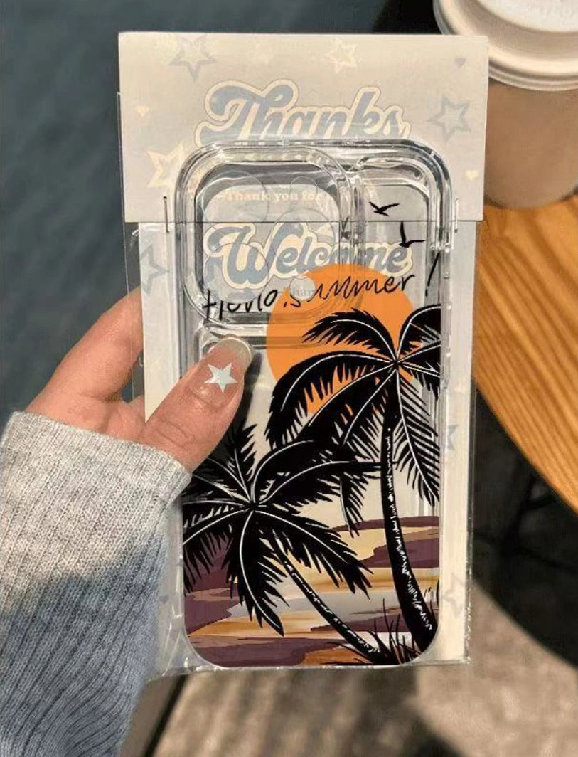 Ameigas Sunset Palm Tree Clear TPU Shockproof iPhone Case for iPhone 17 Pro Max