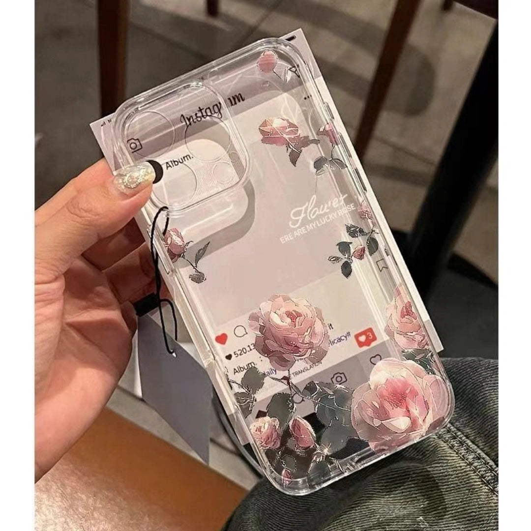 Ameigas Surrounding Rose Clear TPU Shockproof iPhone Case for iPhone 17 Pro Max
