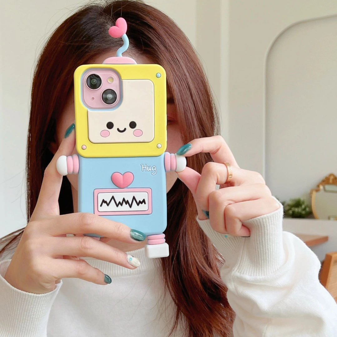 Ameigas Trendy 3D Robot Silicone iPhone Case – Creative Cartoon Soft Protective Cover for iPhone
