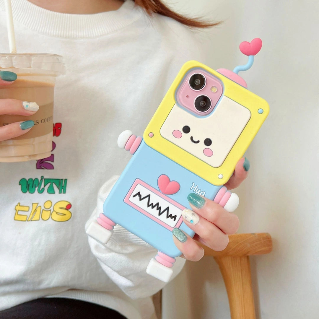 Ameigas Trendy 3D Robot Silicone iPhone Case – Creative Cartoon Soft Protective Cover for iPhone