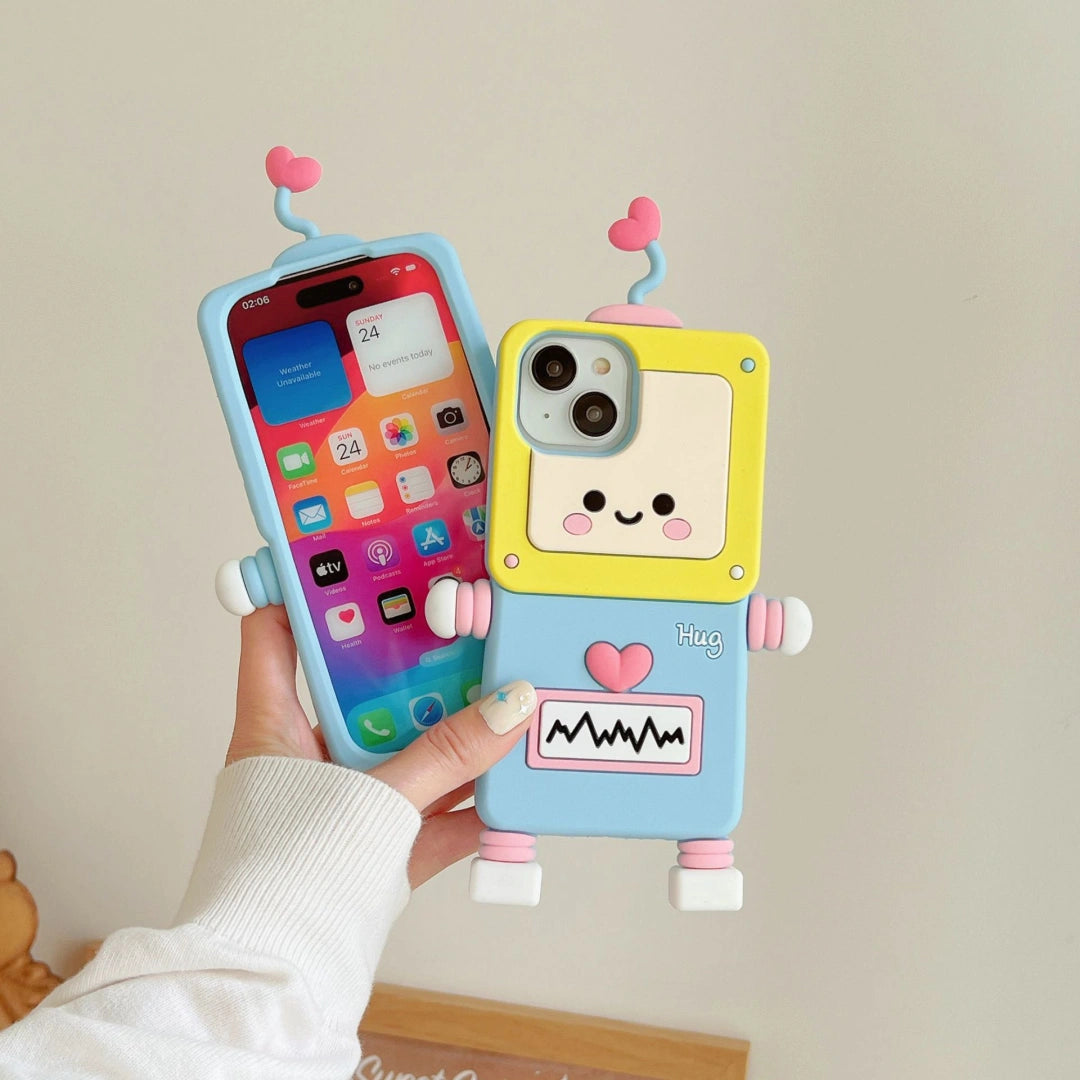 Ameigas Trendy 3D Robot Silicone iPhone Case – Creative Cartoon Soft Protective Cover for iPhone