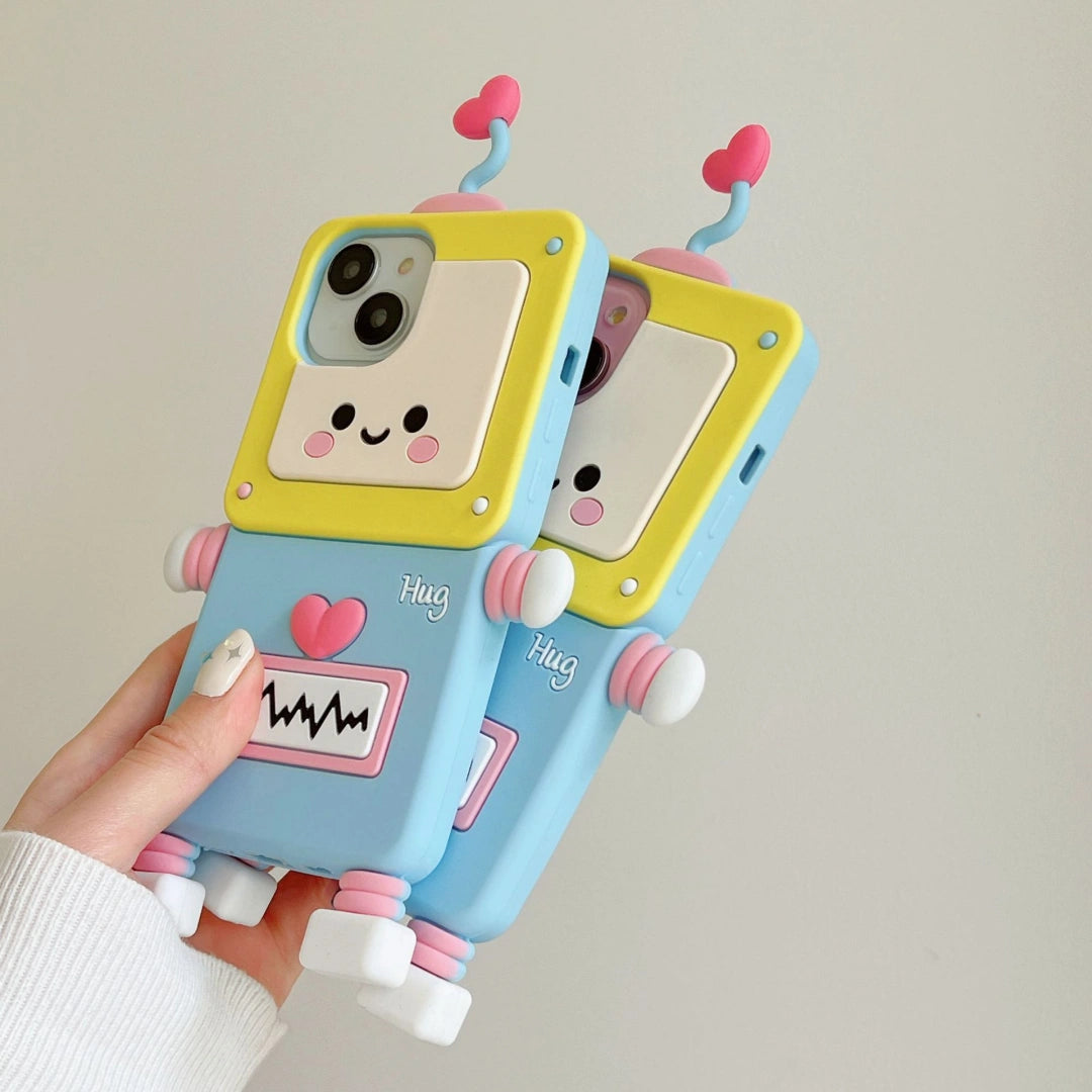 Ameigas Trendy 3D Robot Silicone iPhone Case – Creative Cartoon Soft Protective Cover for iPhone
