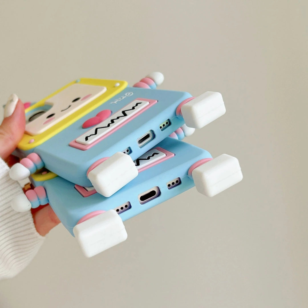 Ameigas Trendy 3D Robot Silicone iPhone Case – Creative Cartoon Soft Protective Cover for iPhone