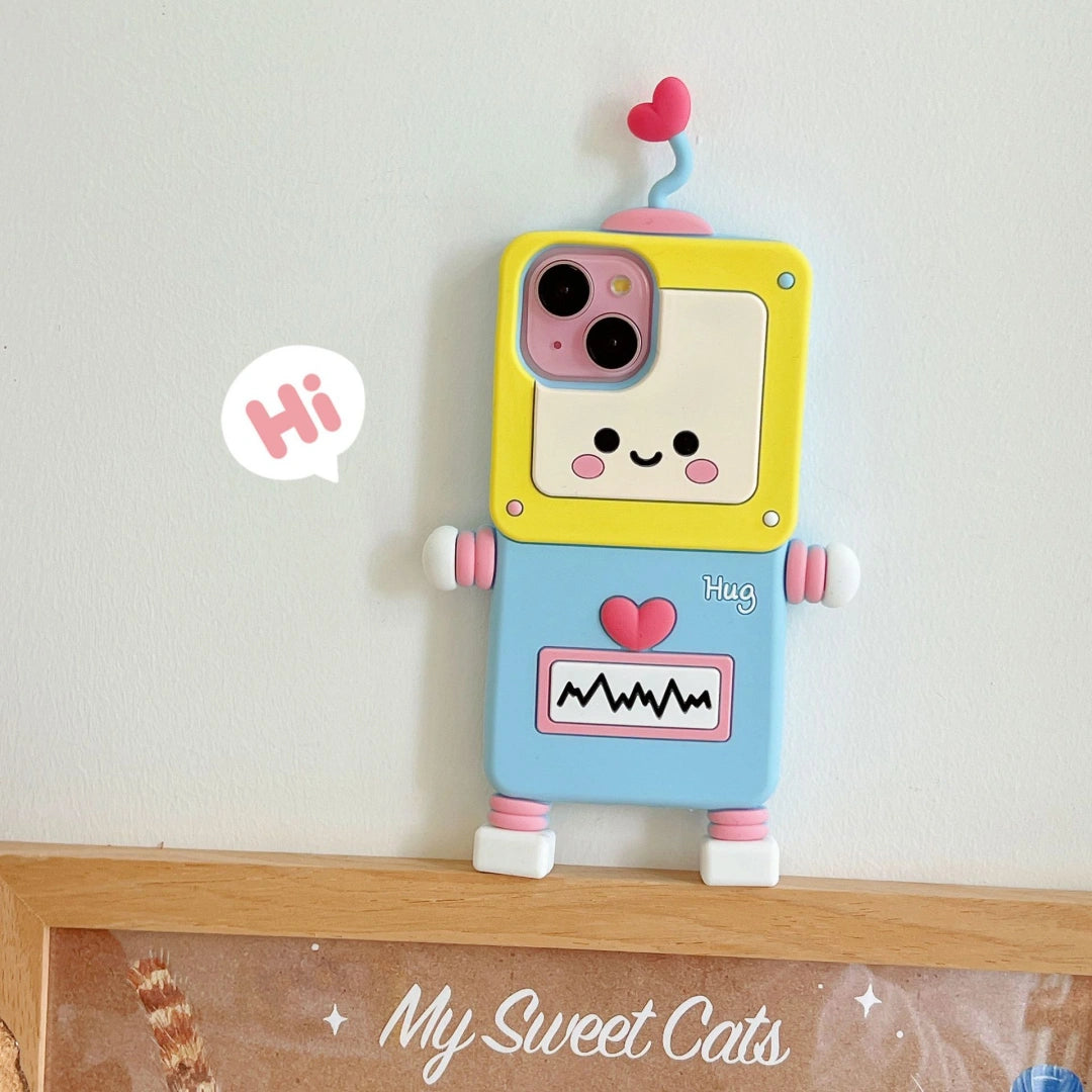 Ameigas Trendy 3D Robot Silicone iPhone Case – Creative Cartoon Soft Protective Cover for iPhone