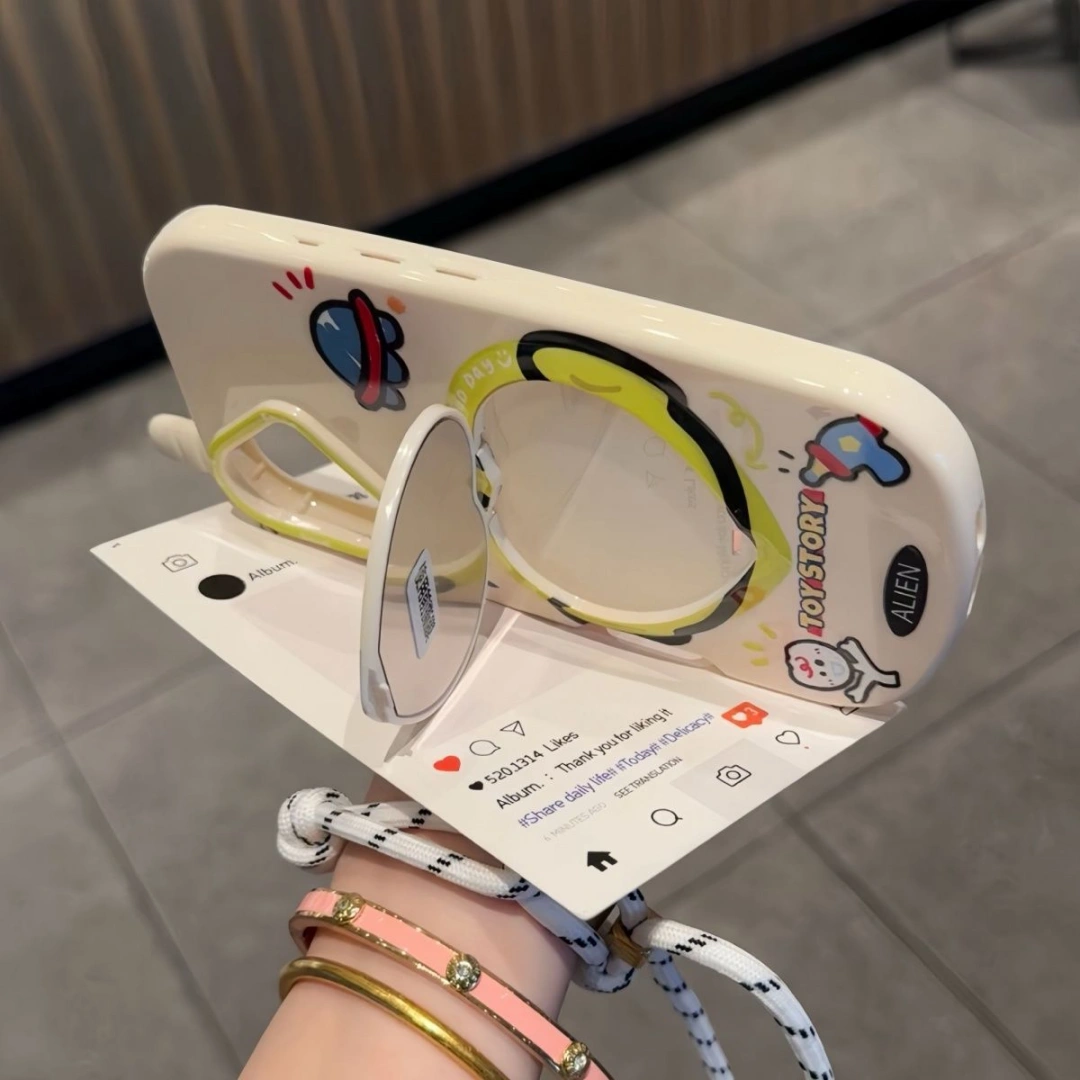 Ameigas Trendy Flip Mirror iPhone  Pro Case – Cute Cartoon Kickstand Protective Shell for iPhone