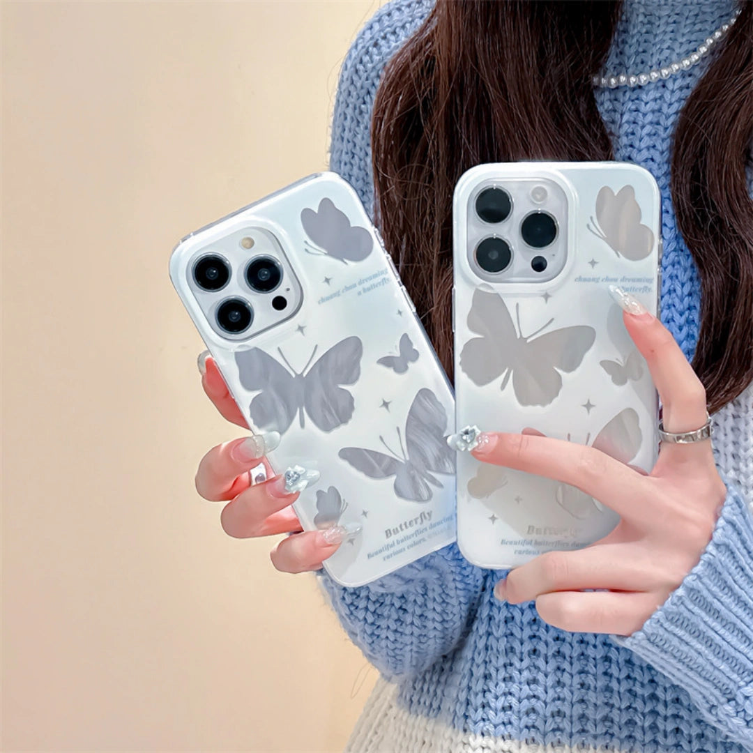 Ameigas Trendy Laser Butterfly iPhone Case – INS Korean Style Protective Cover for iPhone 12–17 Pro Max