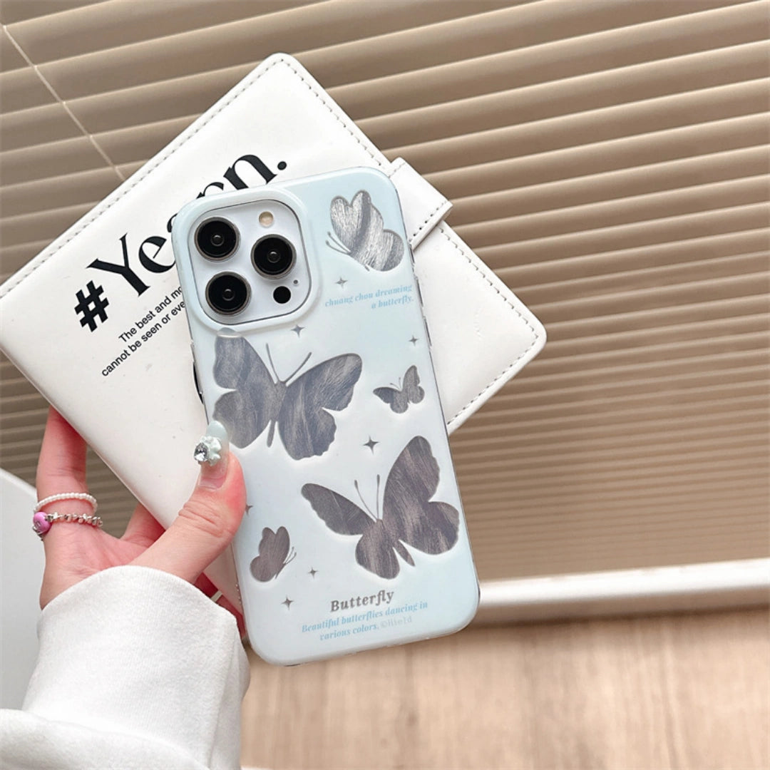 Ameigas Trendy Laser Butterfly iPhone Case – INS Korean Style Protective Cover for iPhone 12–17 Pro Max
