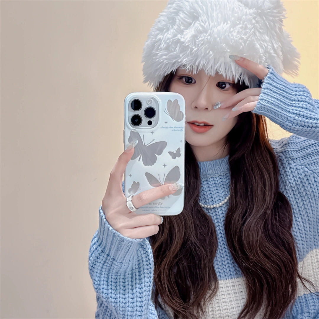 Ameigas Trendy Laser Butterfly iPhone Case – INS Korean Style Protective Cover for iPhone 12–17 Pro Max