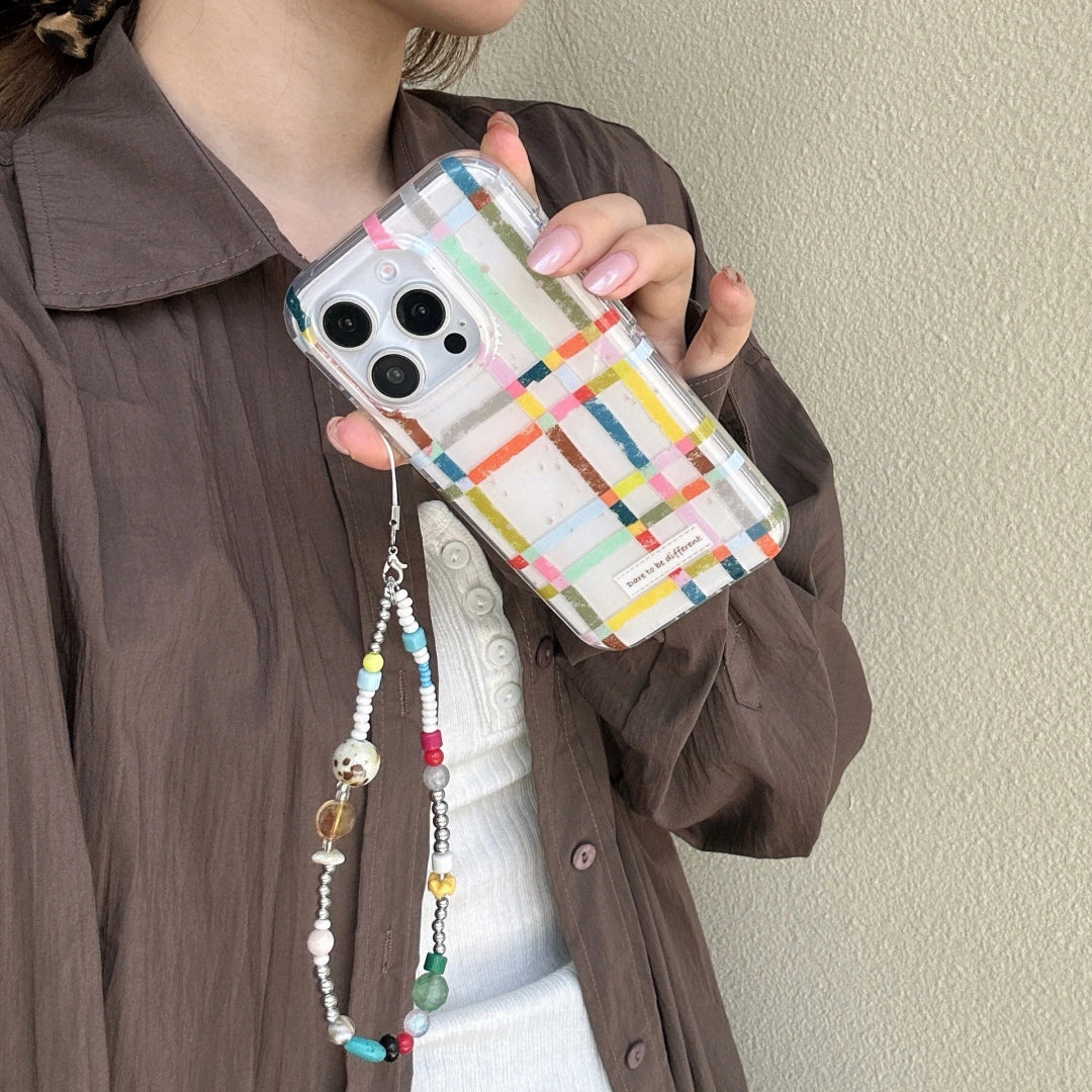 Ameigas Trendy Plaid iPhone Case with Detachable Chain – Eco IMD, Double-Layer Shockproof Hard Shell for iPhone 17 Pro Series