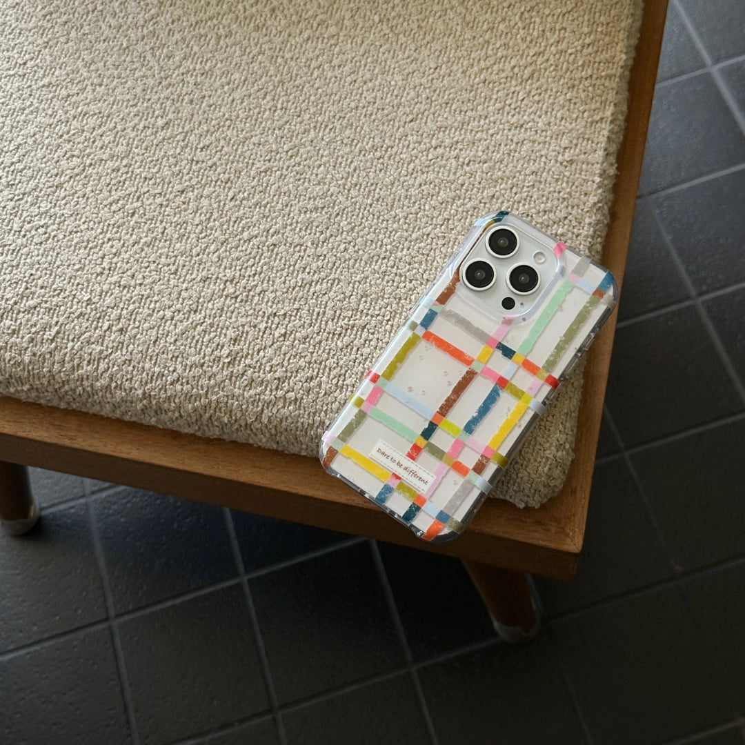 Ameigas Trendy Plaid iPhone Case with Detachable Chain – Eco IMD, Double-Layer Shockproof Hard Shell for iPhone 17 Pro Series