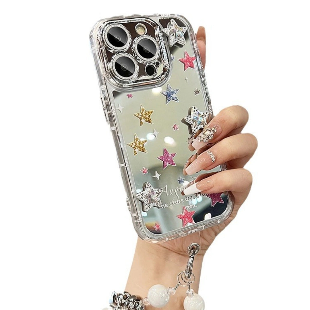 Ameigas Y2K Style Mirror iPhone Case – 3D Star Glitter Hard Cover, Full Protection for iPhone