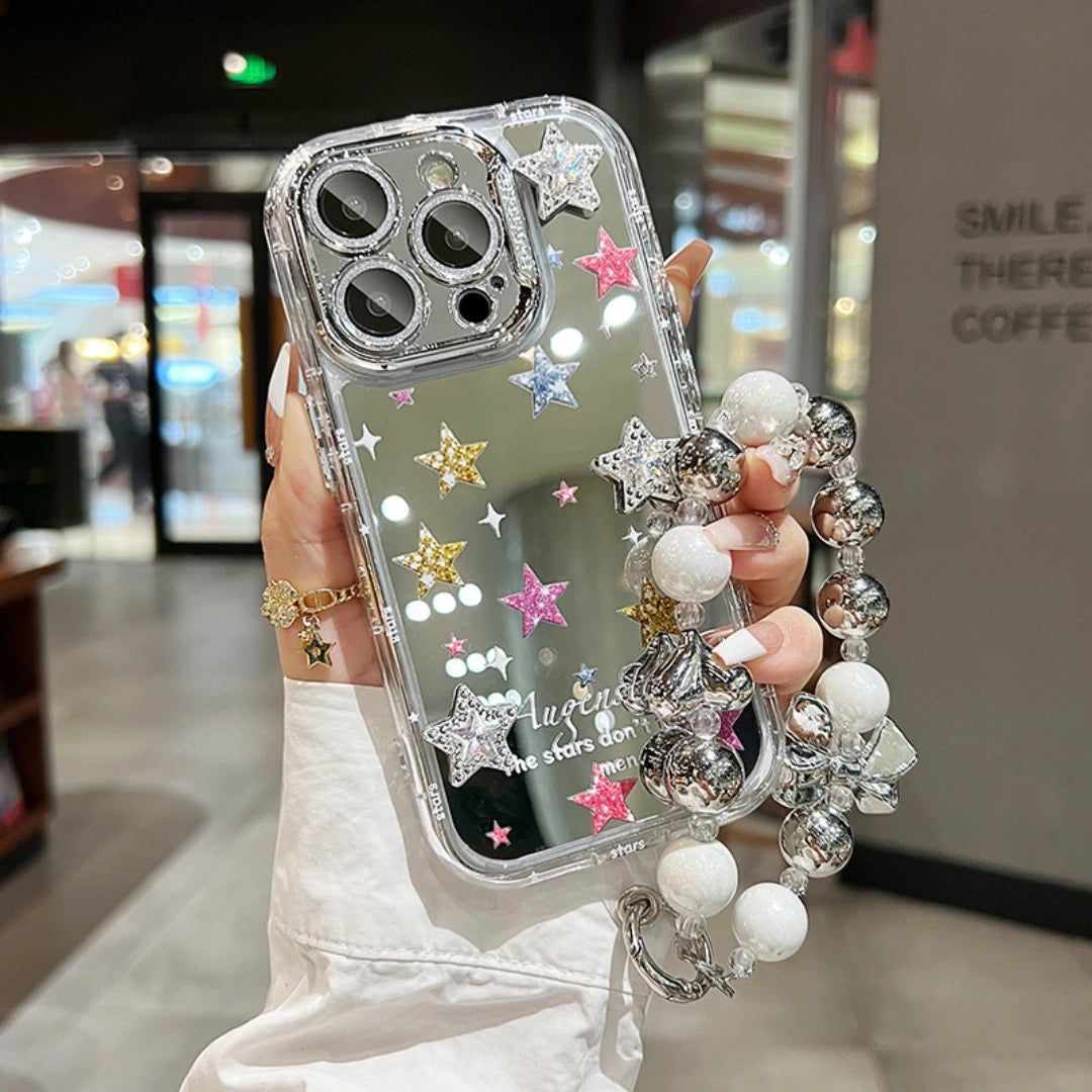 Ameigas Y2K Style Mirror iPhone Case – 3D Star Glitter Hard Cover, Full Protection for iPhone