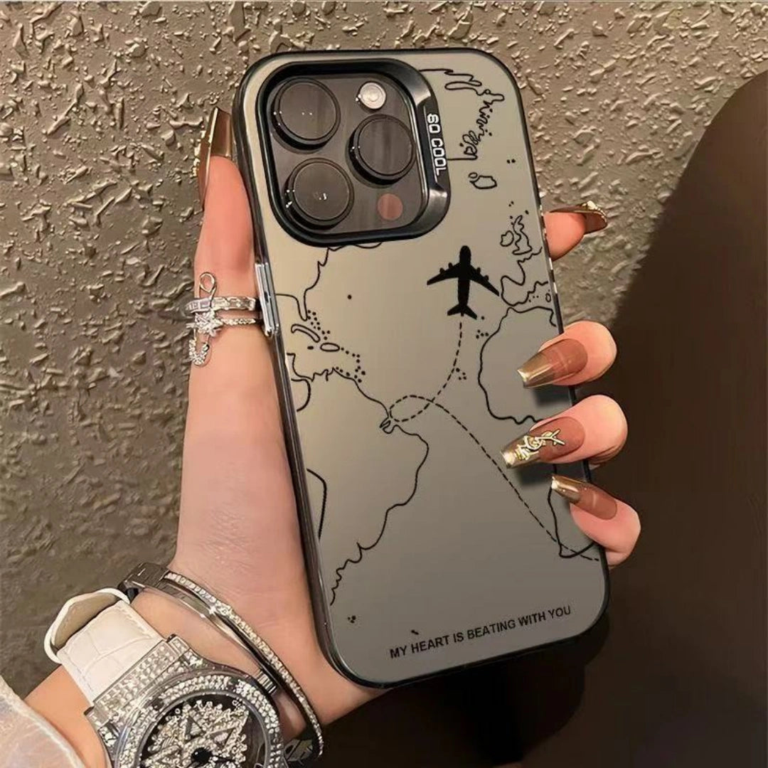 Ameigas Airplane Map Electroplated Case for iPhone 17 Pro Max