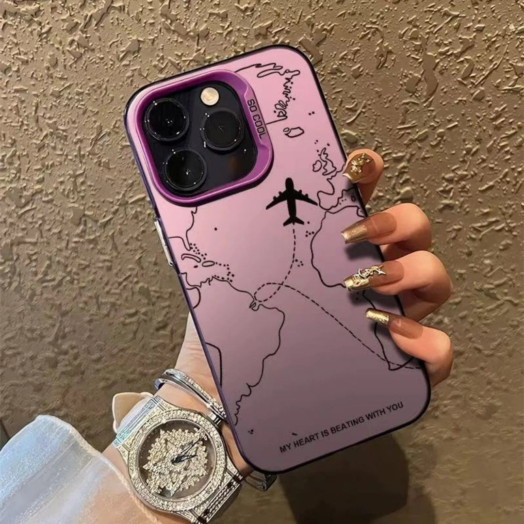 Ameigas Airplane Map Electroplated Case for iPhone 17 Pro Max