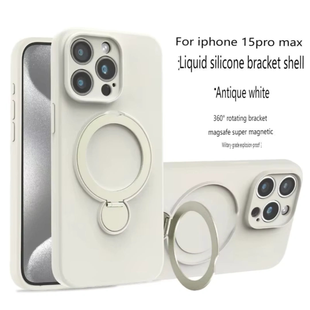 Ameigas Minimalist Magnetic Liquid Silicone iPhone Case – Elegant Slim Design with Rotating Stand and Durable Protection