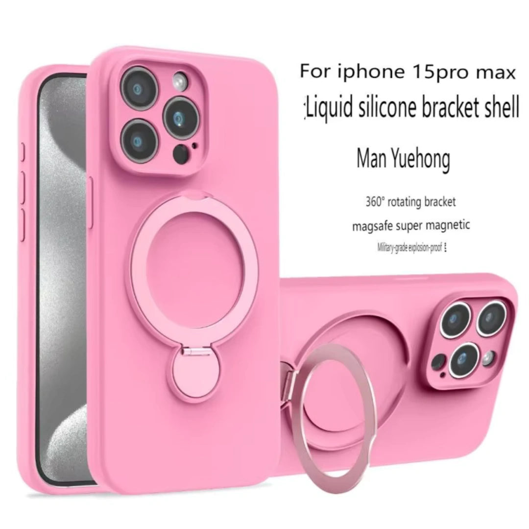 Ameigas Minimalist Magnetic Liquid Silicone iPhone Case – Elegant Slim Design with Rotating Stand and Durable Protection
