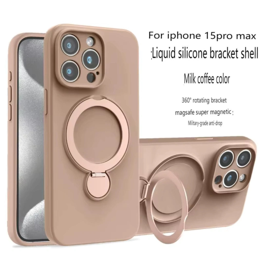 Ameigas Minimalist Magnetic Liquid Silicone iPhone Case – Elegant Slim Design with Rotating Stand and Durable Protection